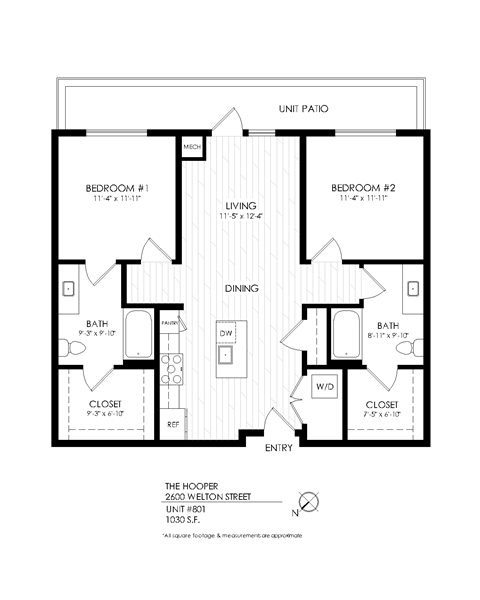2 bed 2 bath Hooper floor plan
